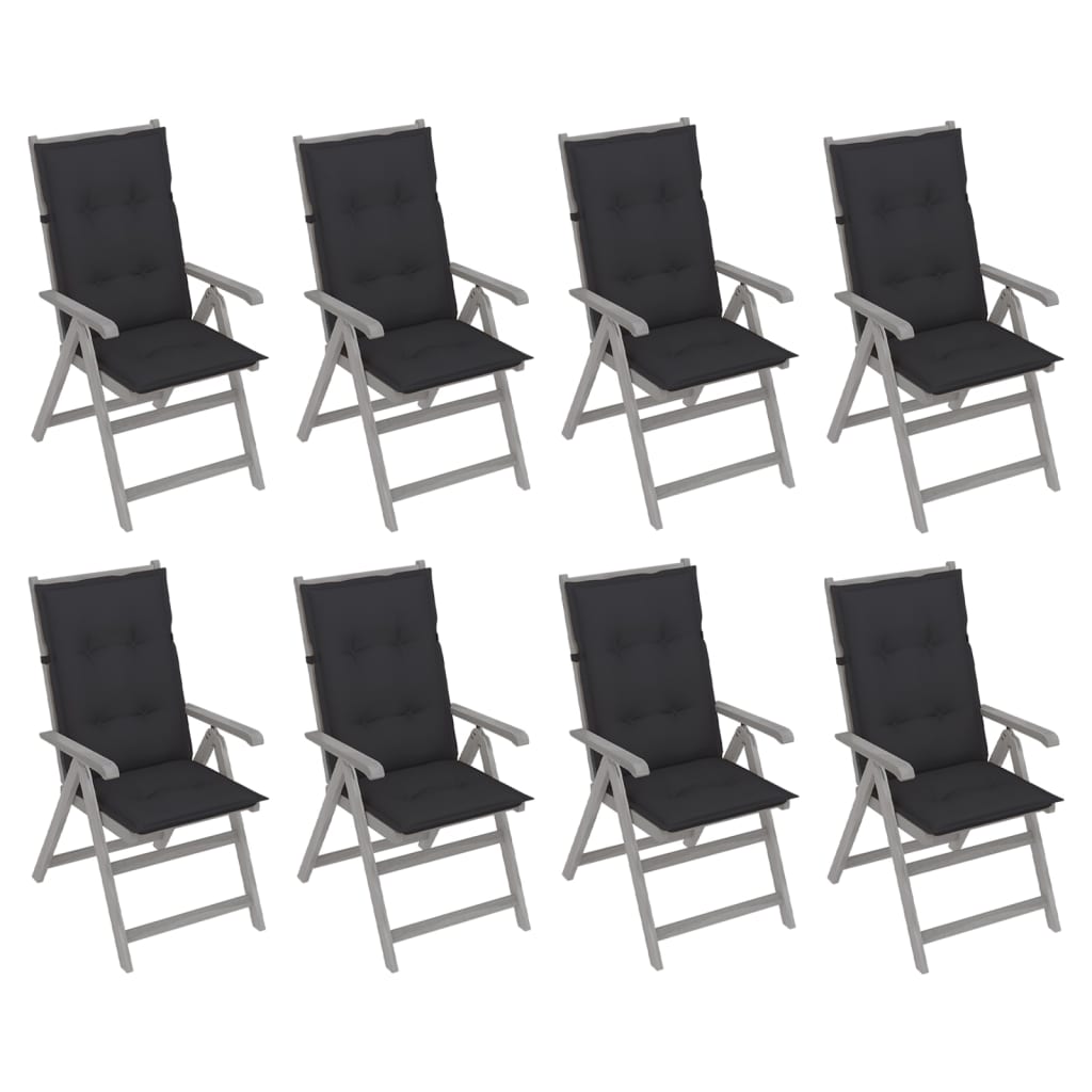 Chaises inclinables de jardin avec coussins 8 pcs Gris Acacia