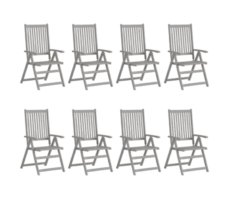 vidaXL Chaises inclinables de jardin et coussins lot de 8 Gris Acacia