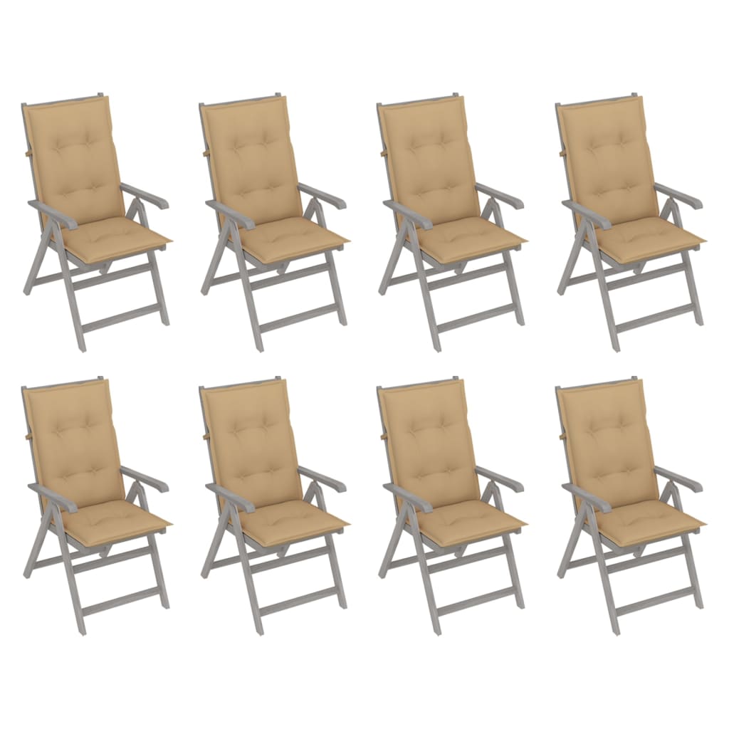 Chaises inclinables de jardin avec coussins 8 pcs Gris Acacia