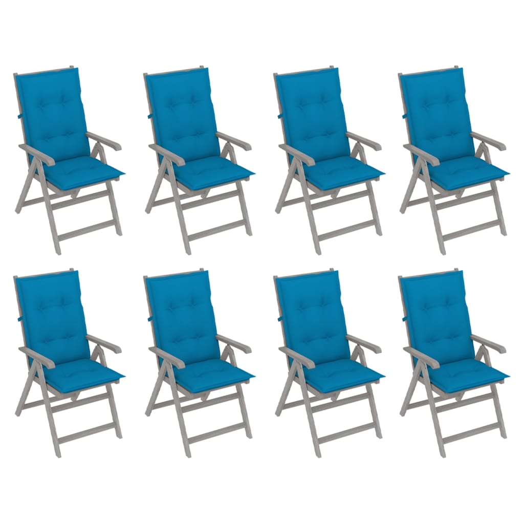 Chaises inclinables de jardin avec coussins 8 pcs Gris Acacia