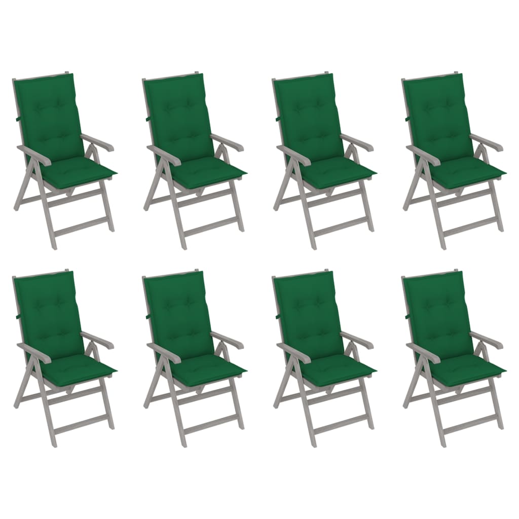 Chaises inclinables de jardin avec coussins 8 pcs Gris Acacia