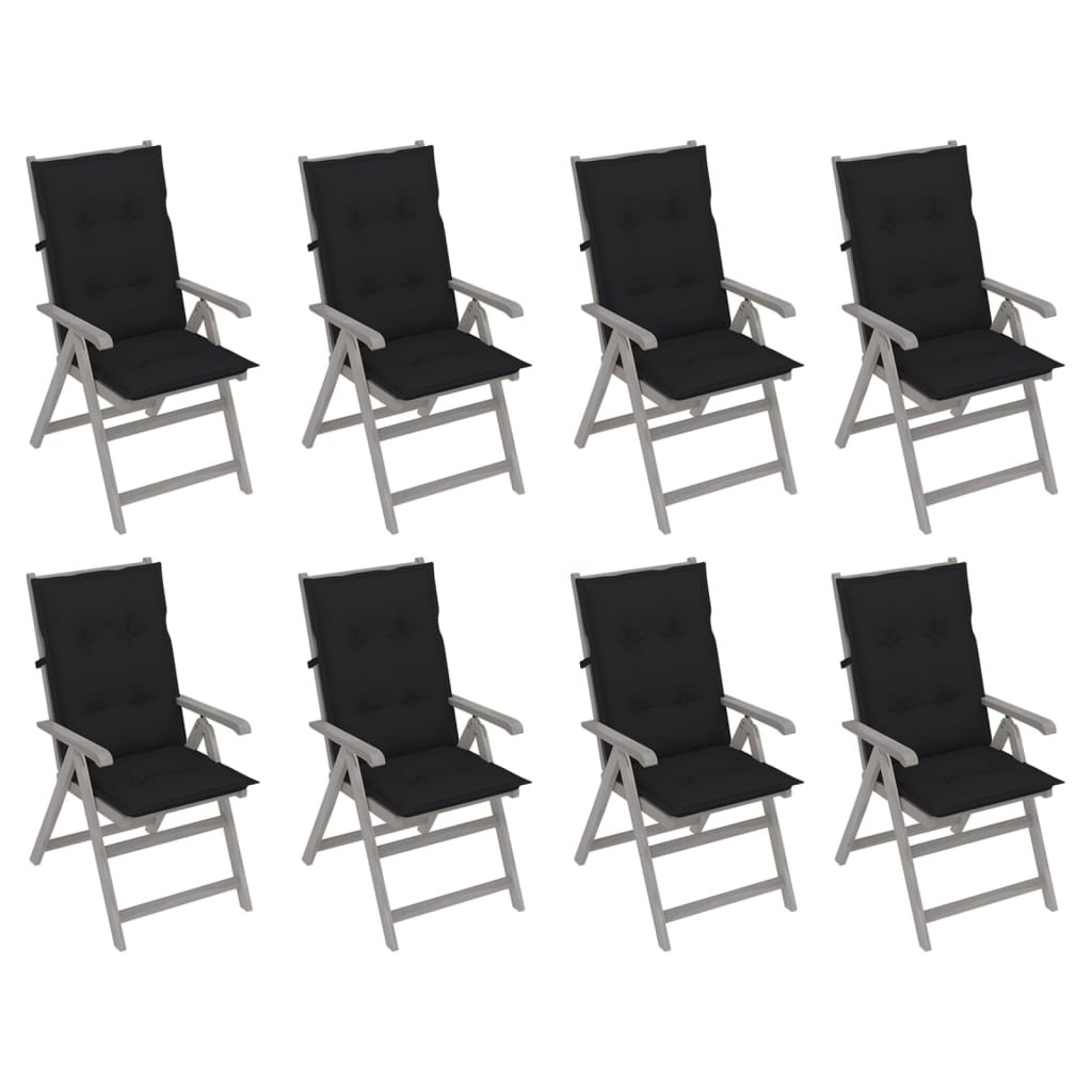 Chaises inclinables de jardin avec coussins 8 pcs Gris Acacia