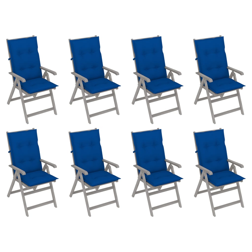 Chaises inclinables de jardin avec coussins 8 pcs Gris Acacia