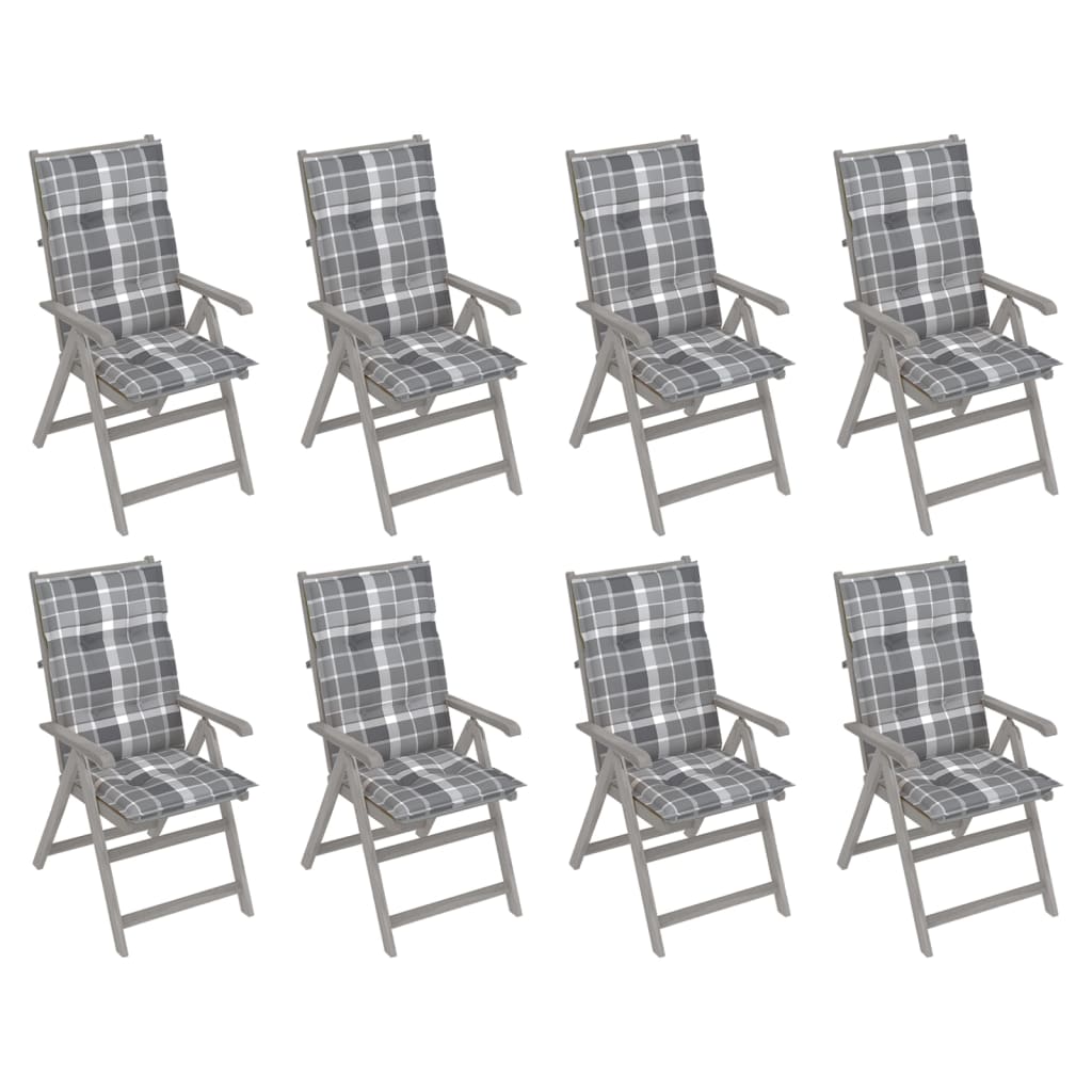 Chaises inclinables de jardin avec coussins 8 pcs Gris Acacia