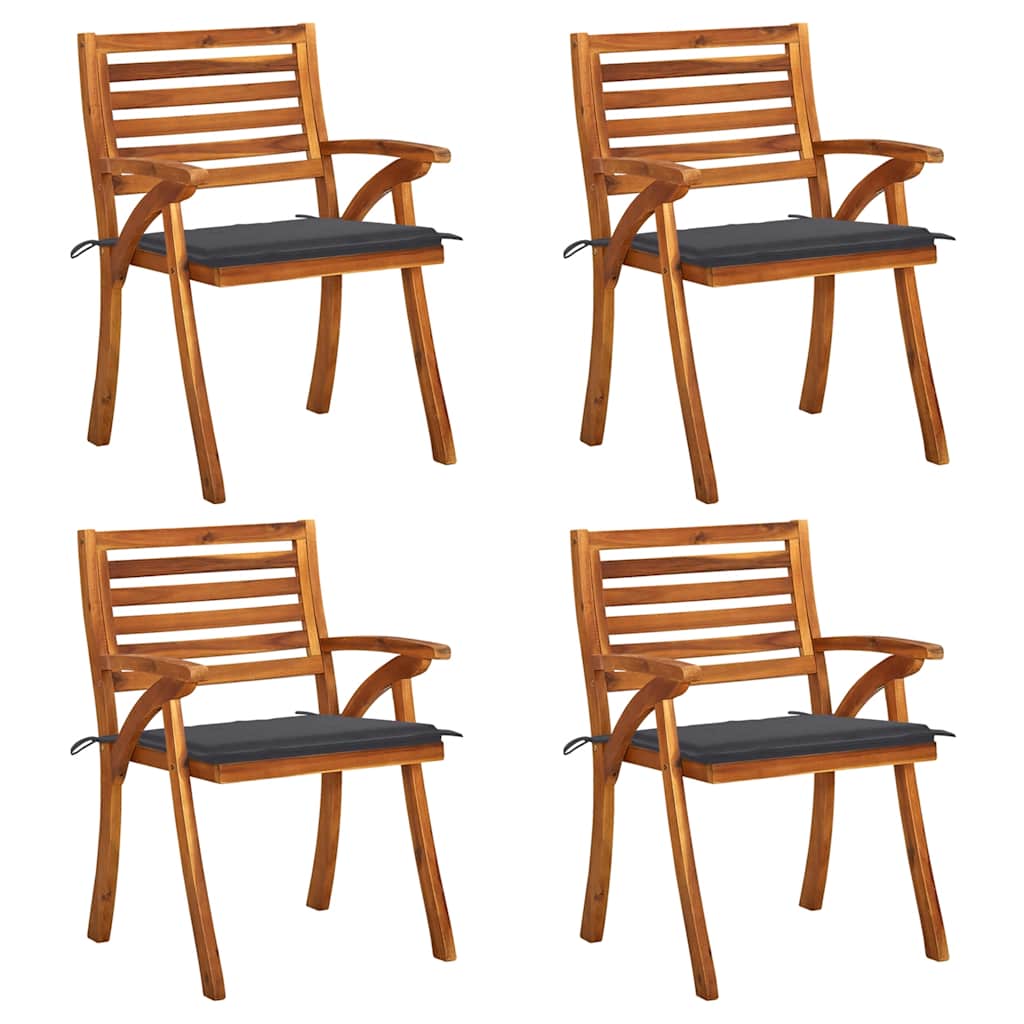 Chaises de jardin avec coussins 4 pcs Bois d'acacia massif