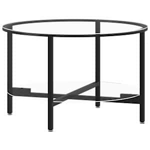 vidaXL teelaud, must ja l&auml;bipaistev, 70 cm, karastatud klaas