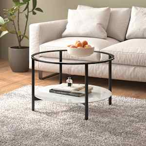 Čajna mizica črna in bel marmor 70 cm kaljeno steklo