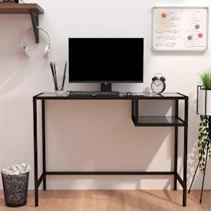 PC stůl černý mramor 100 x 36 x 74 cm tvrzené sklo - obrázek 1