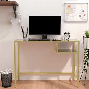 PC stůl černý mramor 100 x 36 x 74 cm tvrzené sklo - obrázek 1