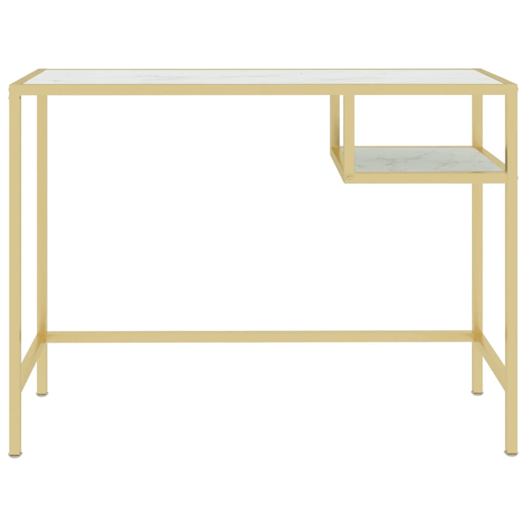 imagem de vidaXL Mesa de computador vidro 100x36x74 cm branco e dourado4