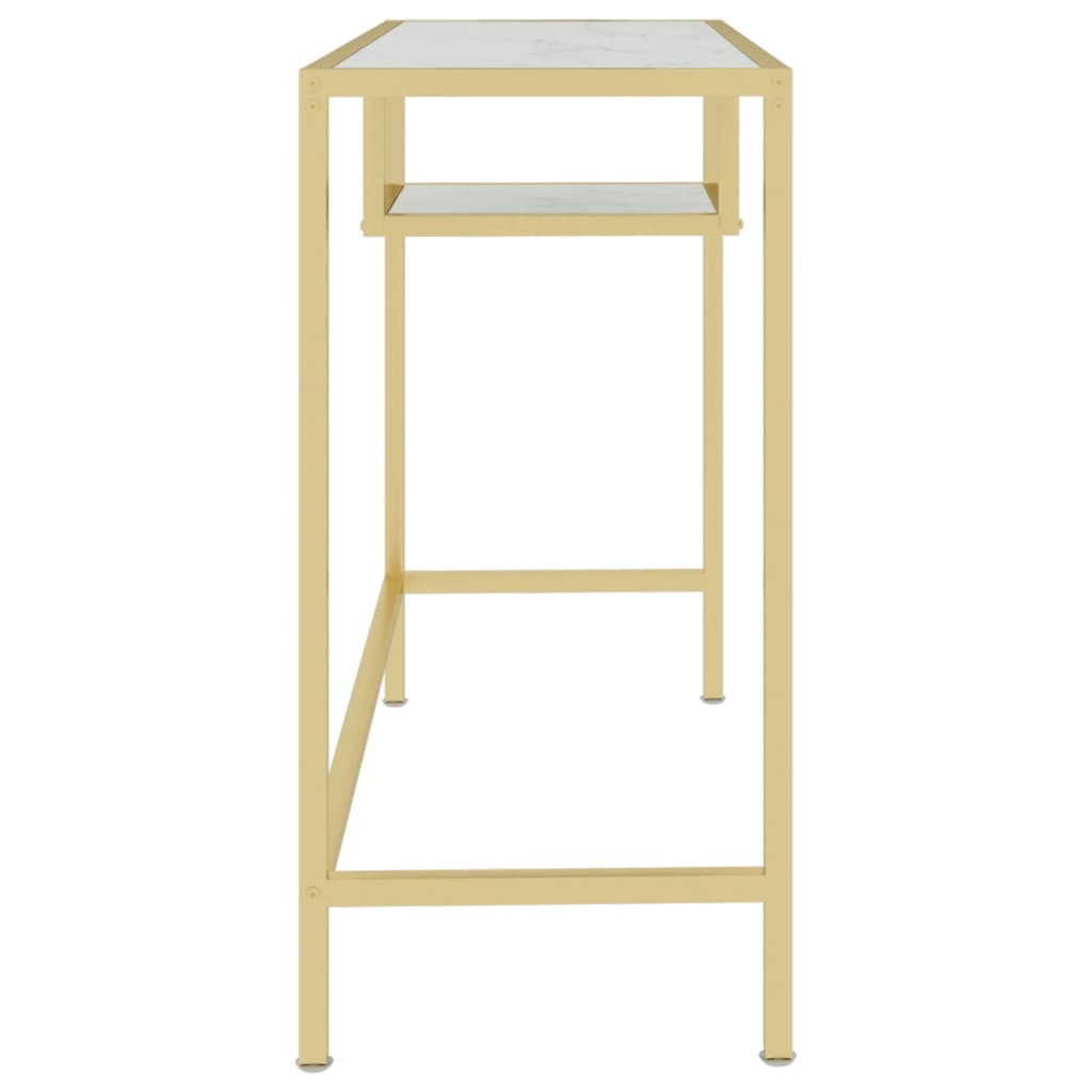 imagem de vidaXL Mesa de computador vidro 100x36x74 cm branco e dourado5