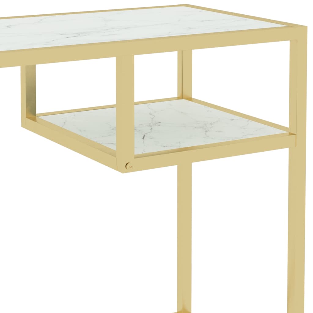 imagem de vidaXL Mesa de computador vidro 100x36x74 cm branco e dourado7