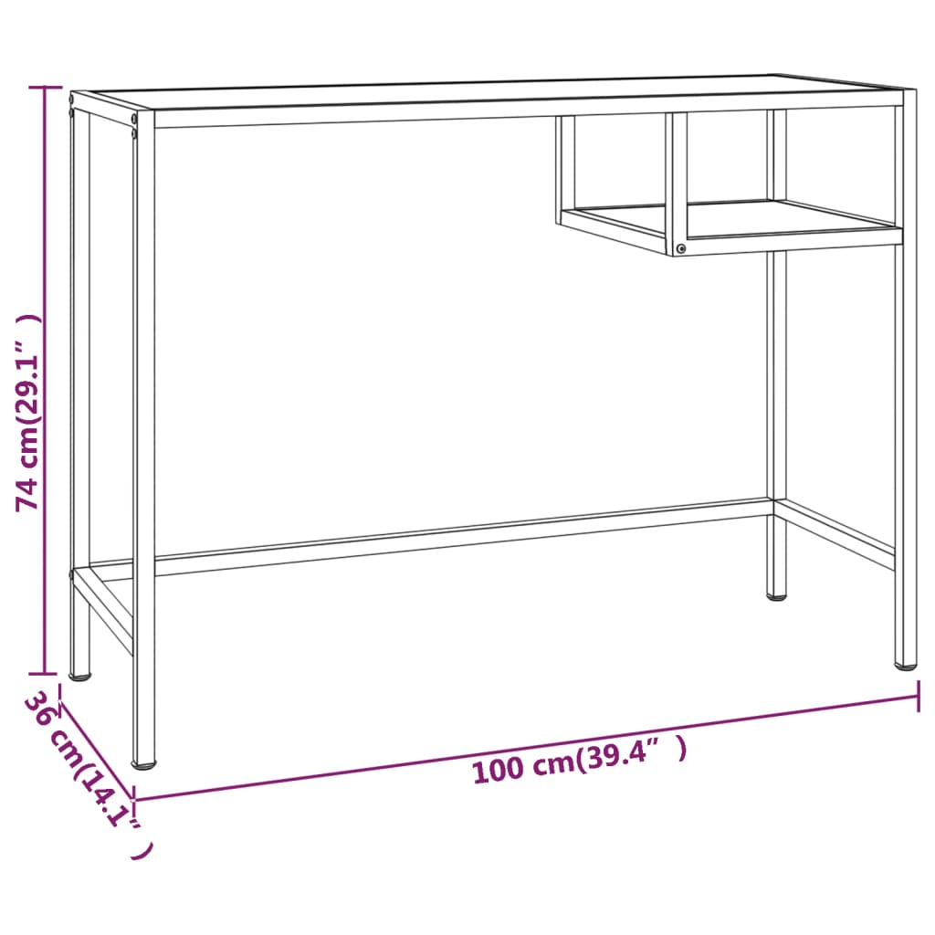 imagem de vidaXL Mesa de computador vidro 100x36x74 cm branco e dourado8