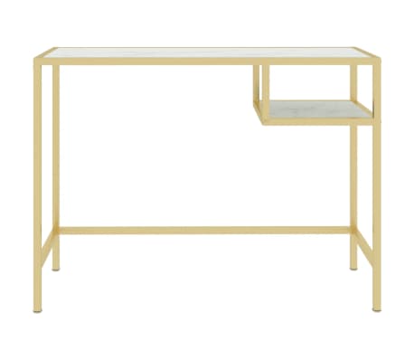 vidaXL Computer Desk White and Gold 100x36x74 cm Glass