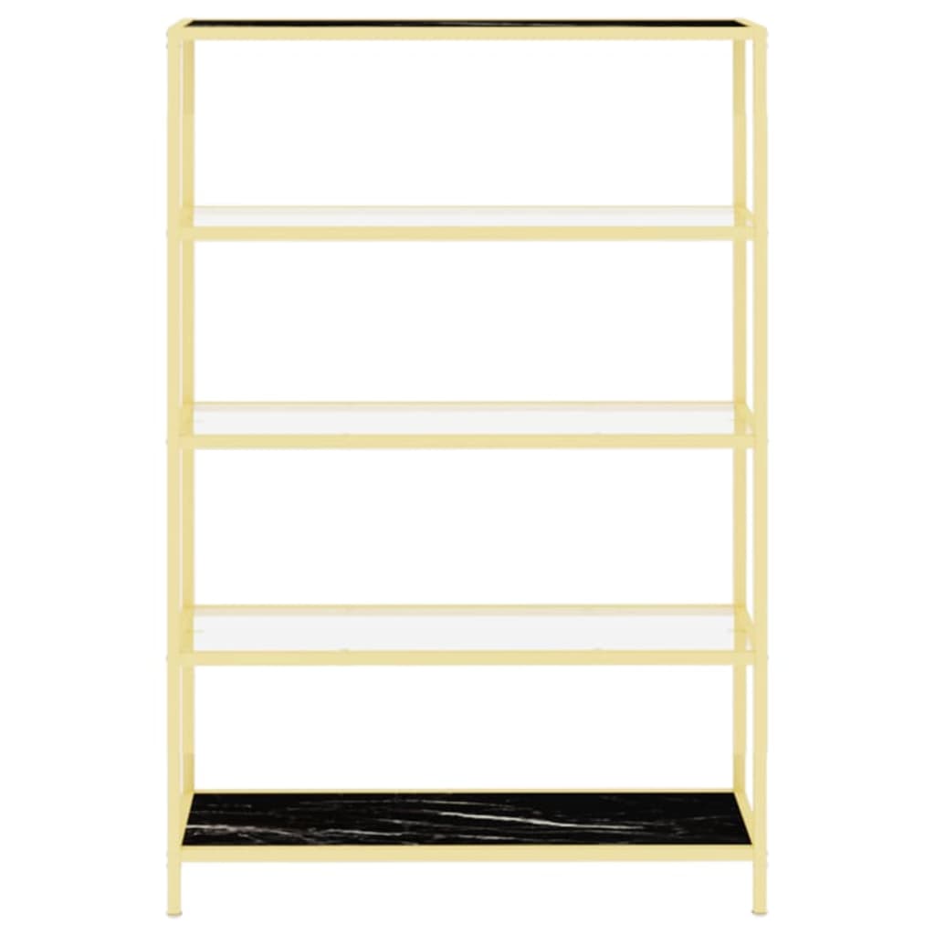 vidaXL Shelf Gold and Black Marble Tempered Glass