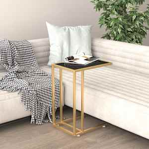 Računalniška stranska mizica črna 50x35x65 cm kaljeno steklo