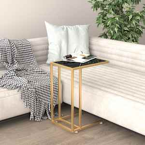 Računalniška stranska mizica črn marmor 50x35x65 cm steklo