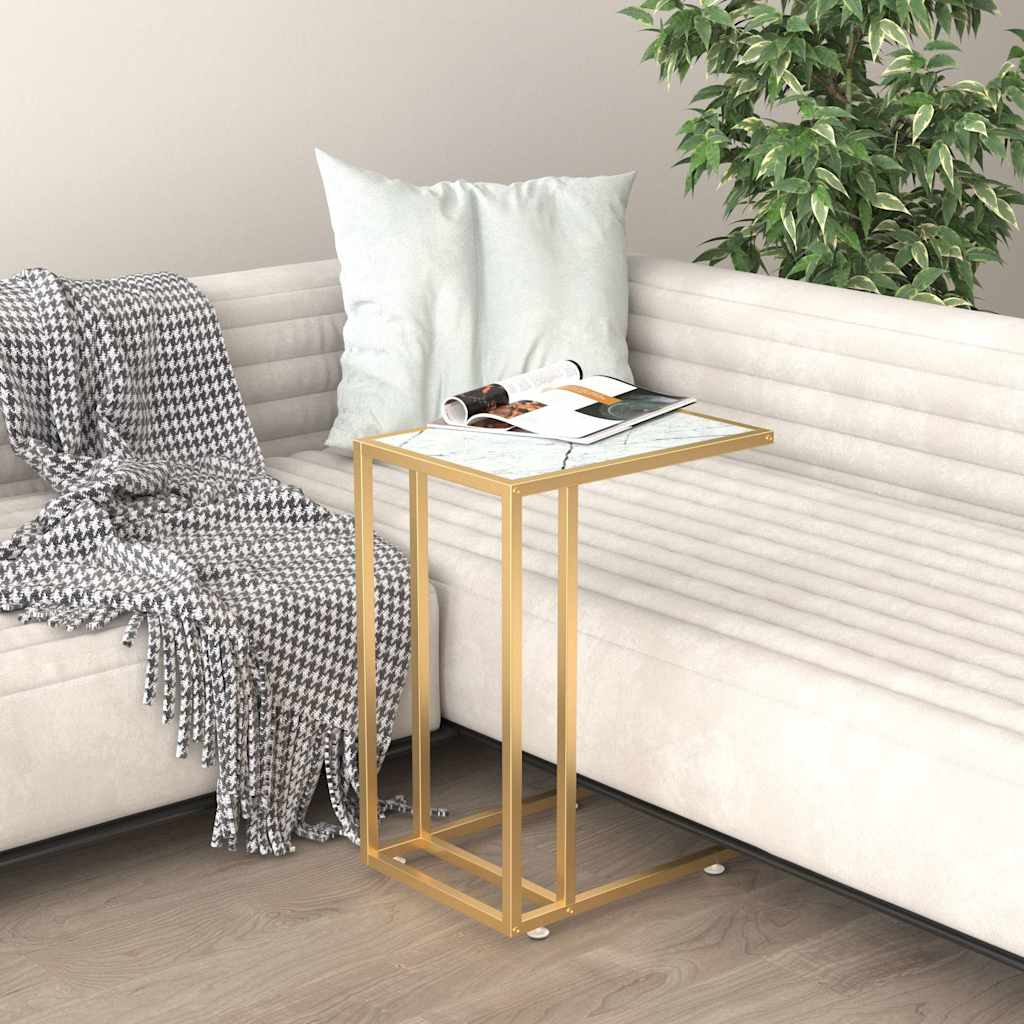 vidaXL Sivupöytä läppärille valk. marmori 50x35x65 cm karkaistu lasi