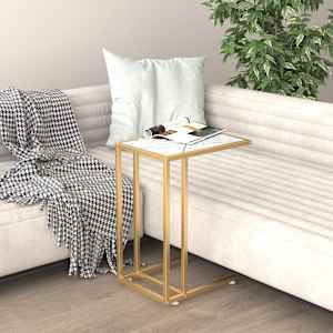 Računalniška stranska mizica bel marmor 50x35x65 cm steklo