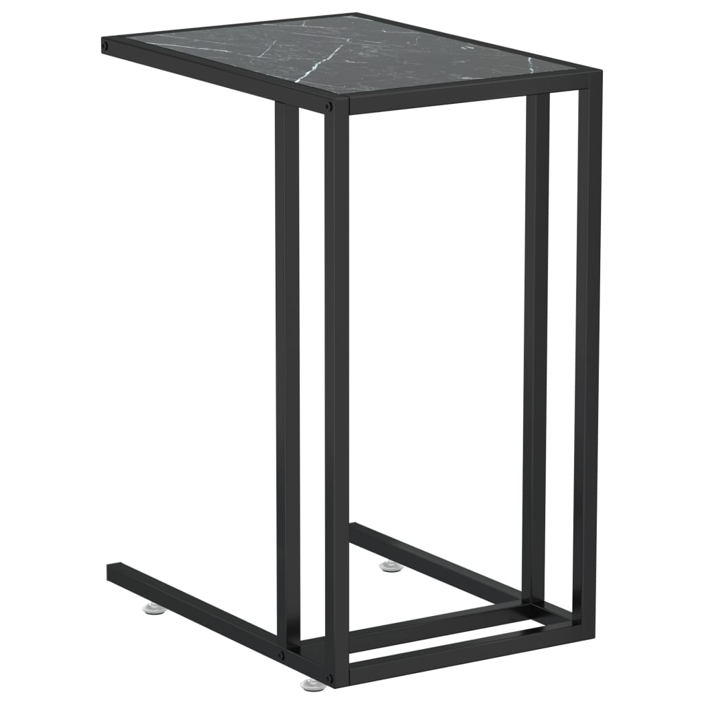 Image of vidaXL Computer Side Table Black Marble 50x35x65 cm Tempered Glass