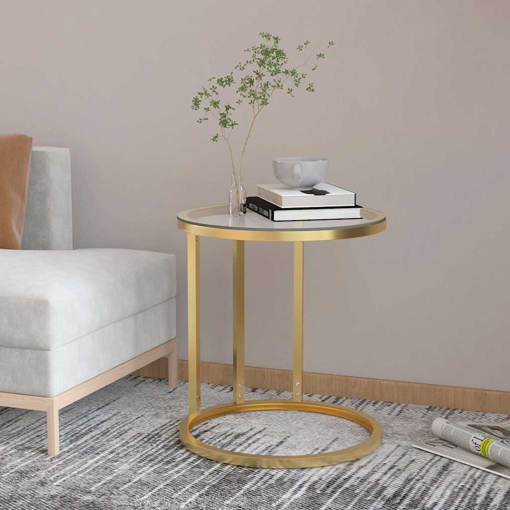 vidaXL Sidobord guld och transparent 45 cm härdat glas