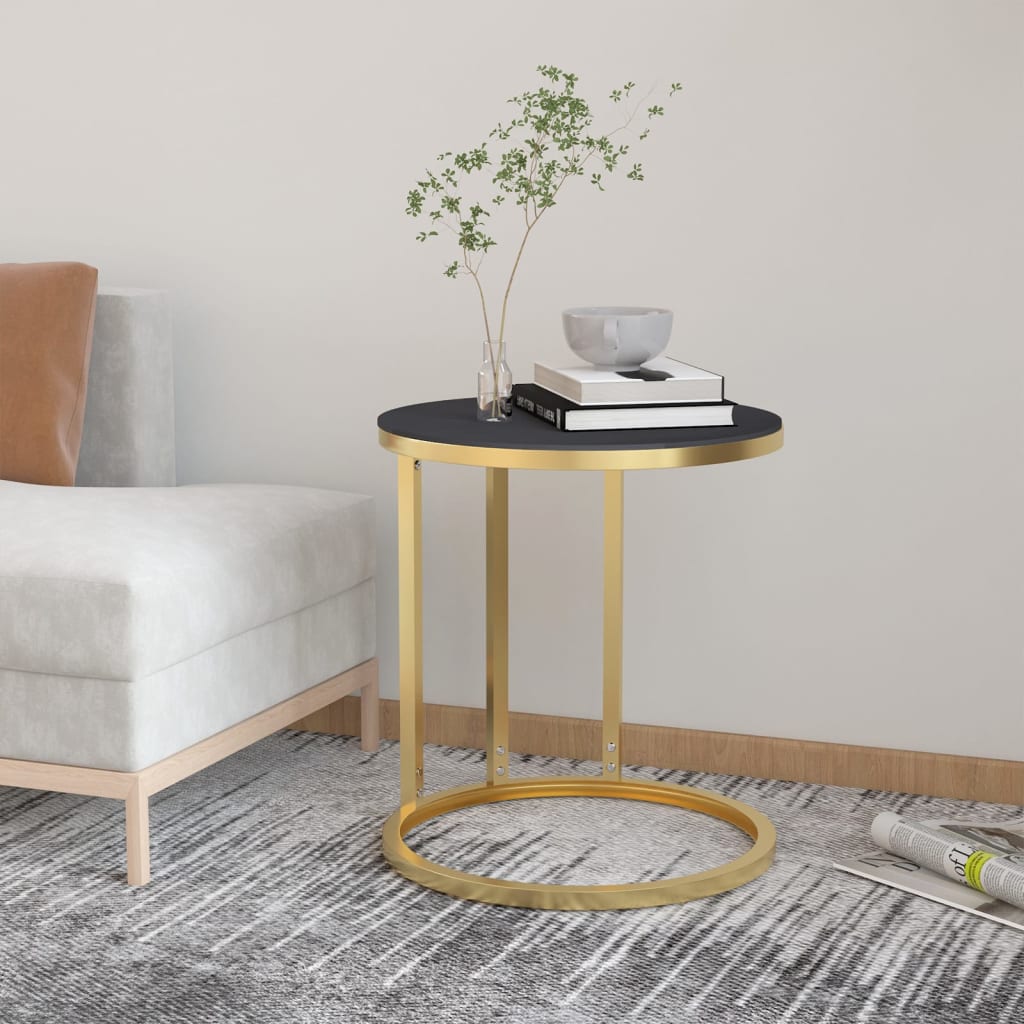 Odkládací stolek zlatý a černý 45 cm tvrzené sklo