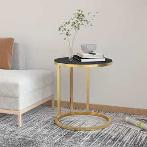 Stranska mizica zlata in črna 45 cm kaljeno steklo