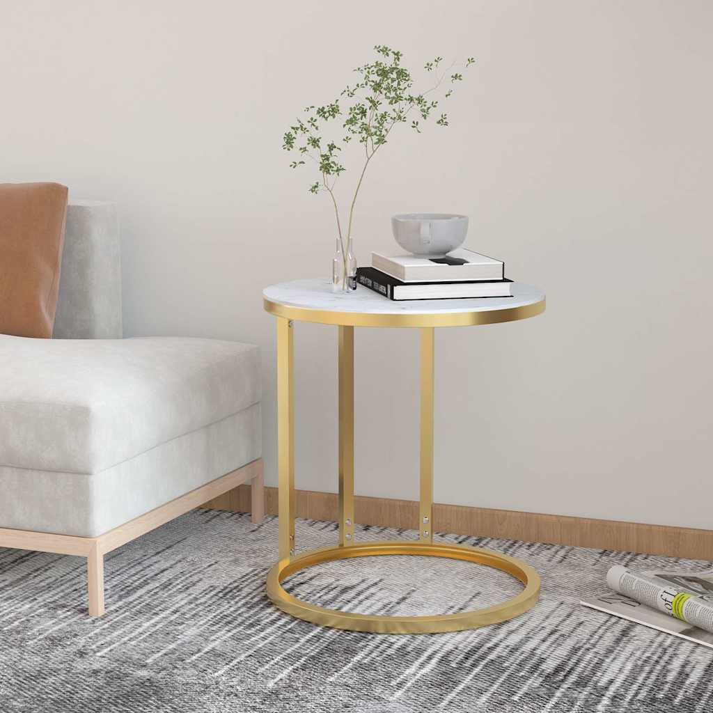 vidaXL Sidobord guld och vit marmor 45 cm härdat glas