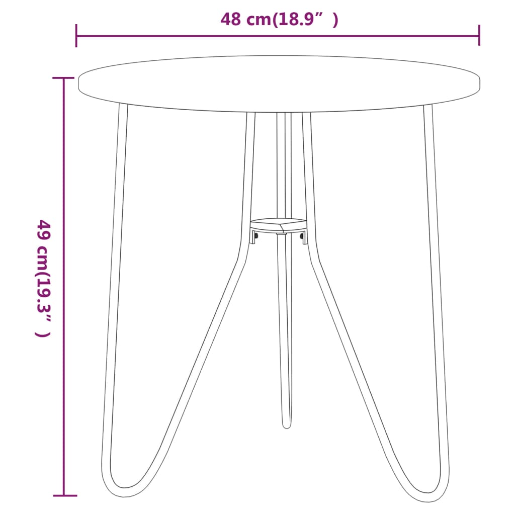 Masă de ceai, negru, 48 cm, MDF și fier