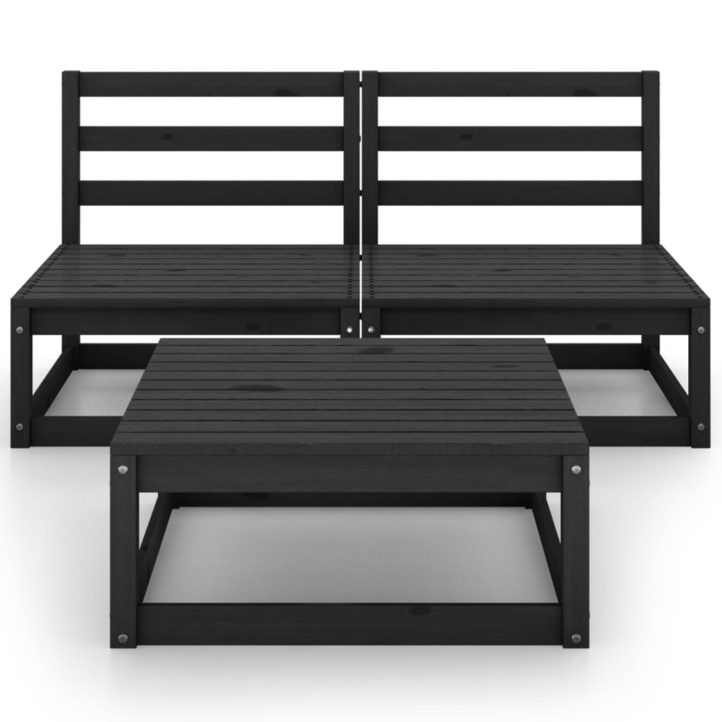 

vidaXL 3-delige Loungeset massief grenenhout zwart