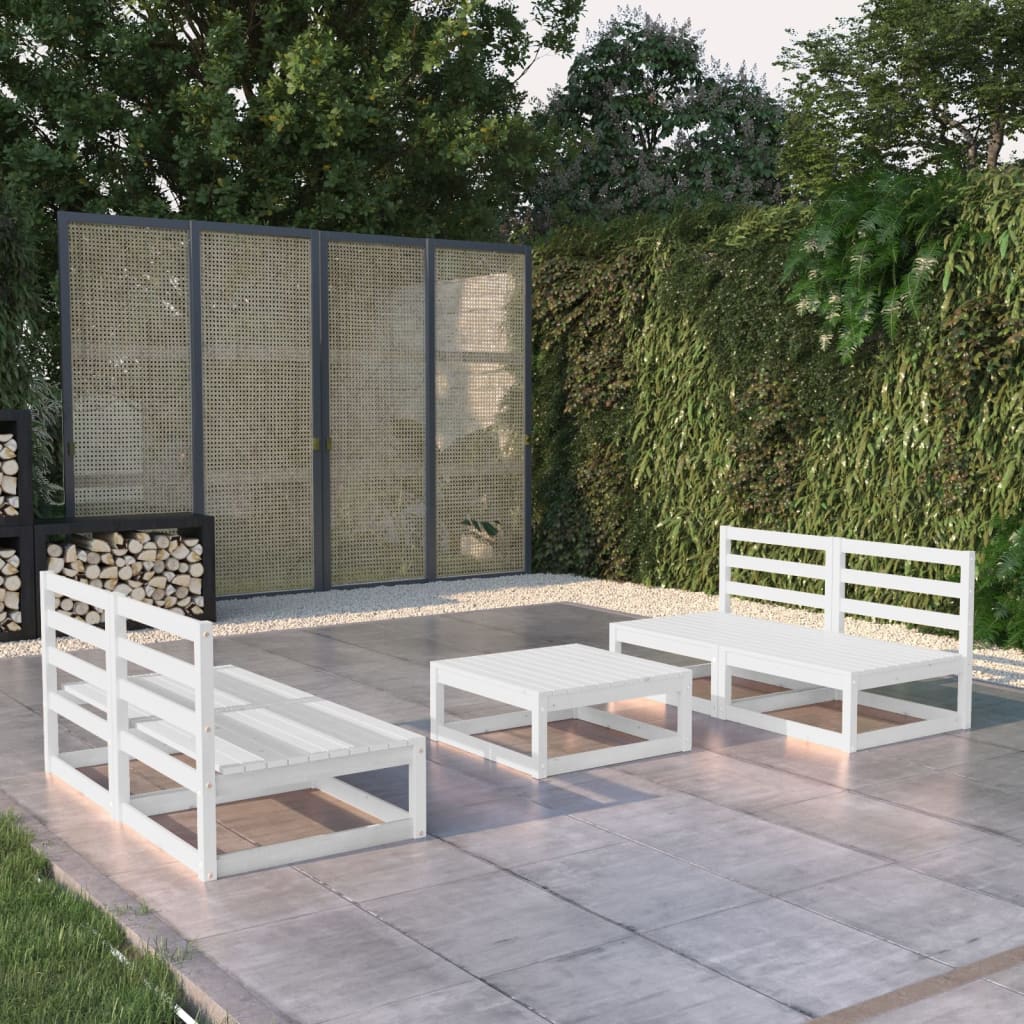 vidaXL Set mobilier de grădină, 5 piese, alb, lemn masiv de pin vidaXL