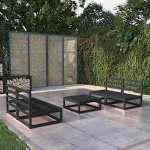 Vrtna sedežna garnitura 5-delna črna trdna borovina