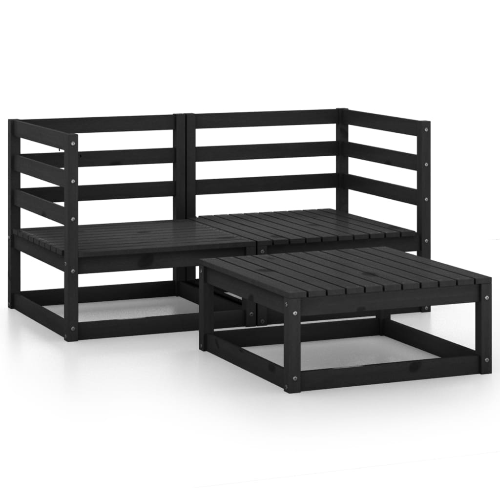 Poza vidaXL Set mobilier de gradina, 3 piese, negru, lemn masiv de pin