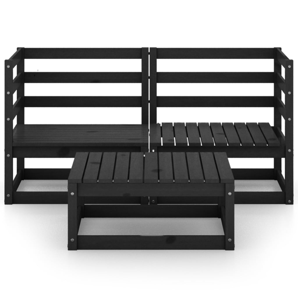 vidaXL 3 Piece Garden Lounge Set Black Solid Wood Pine