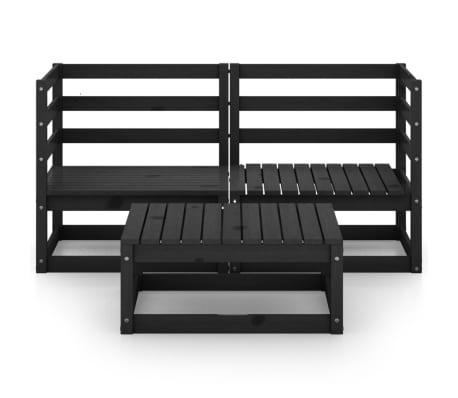 vidaXL 3 Piece Garden Lounge Set Black Solid Wood Pine