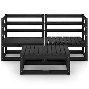 vidaXL 3-cz. zestaw wypoczynkowy do ogrodu, czarny, drewno sosnowe