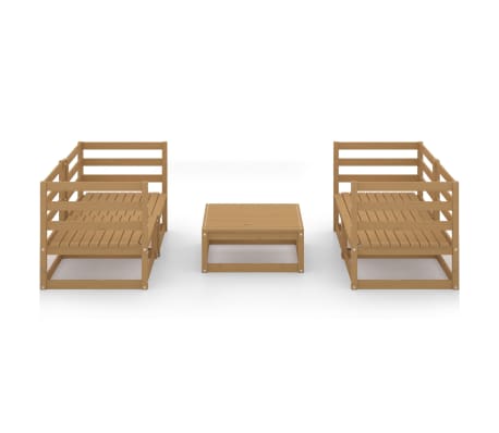 vidaXL 5 Parta Gar&eth;s&oacute;fasett Hunangsbr&uacute;nt Gegnheill Furuvi&eth;ur