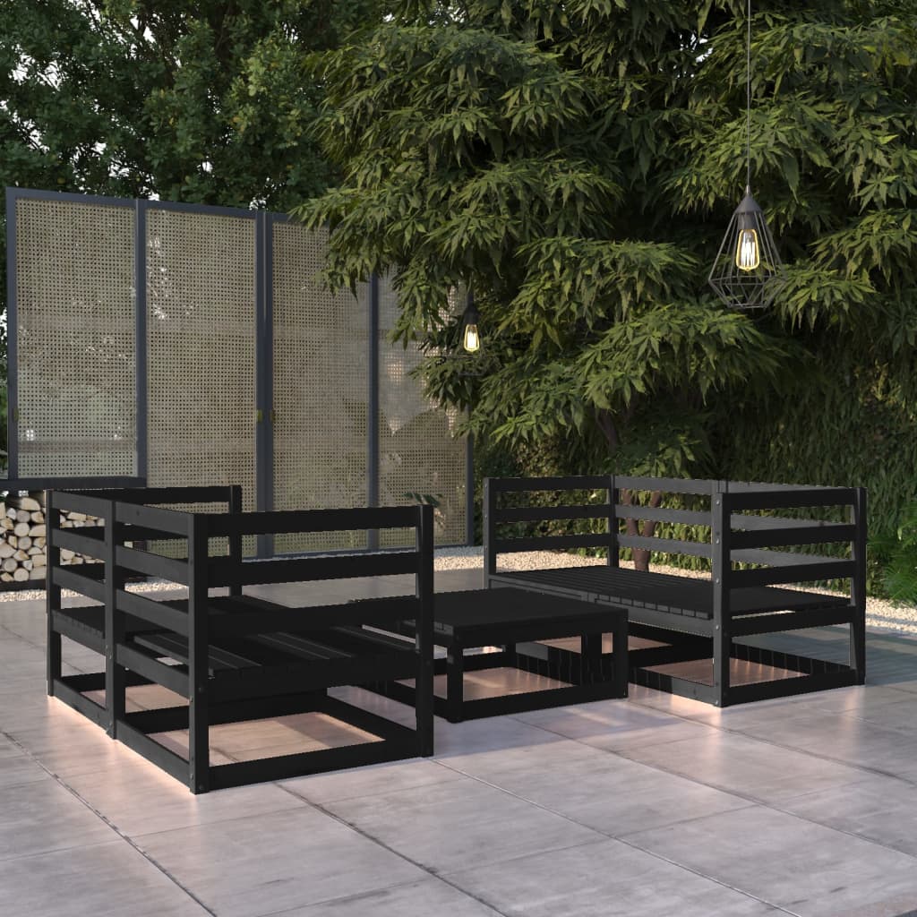 vidaXL Set mobilier de grădină, 5 piese, negru, lemn masiv de pin vidaXL