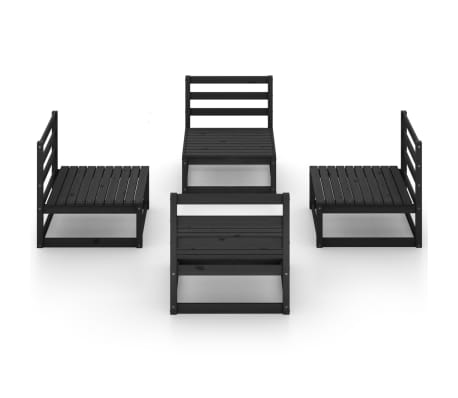 vidaXL 4-delige Loungeset massief grenenhout zwart