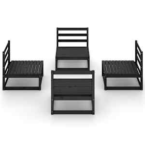 vidaXL 4-delige Loungeset massief grenenhout zwart