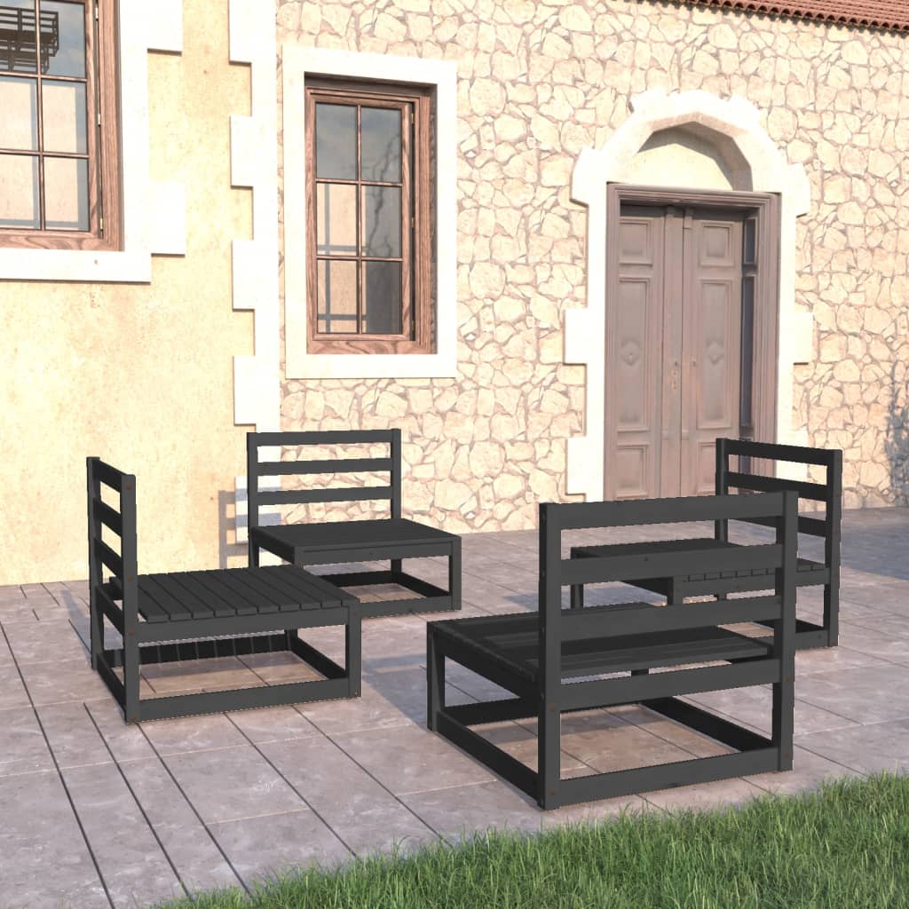 vidaXL 4-tlg. Garten-Lounge-Set Schwarz Massivholz Kiefer