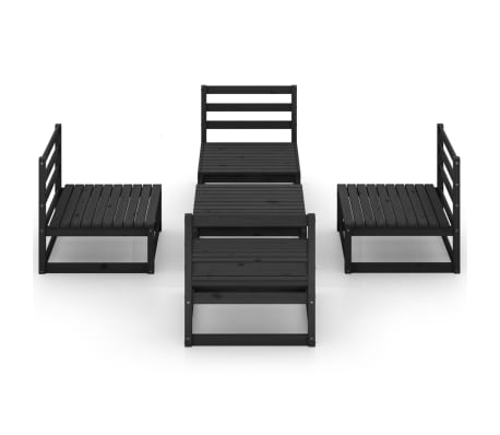 vidaXL Salon de jardin 5 pcs noir bois de pin massif