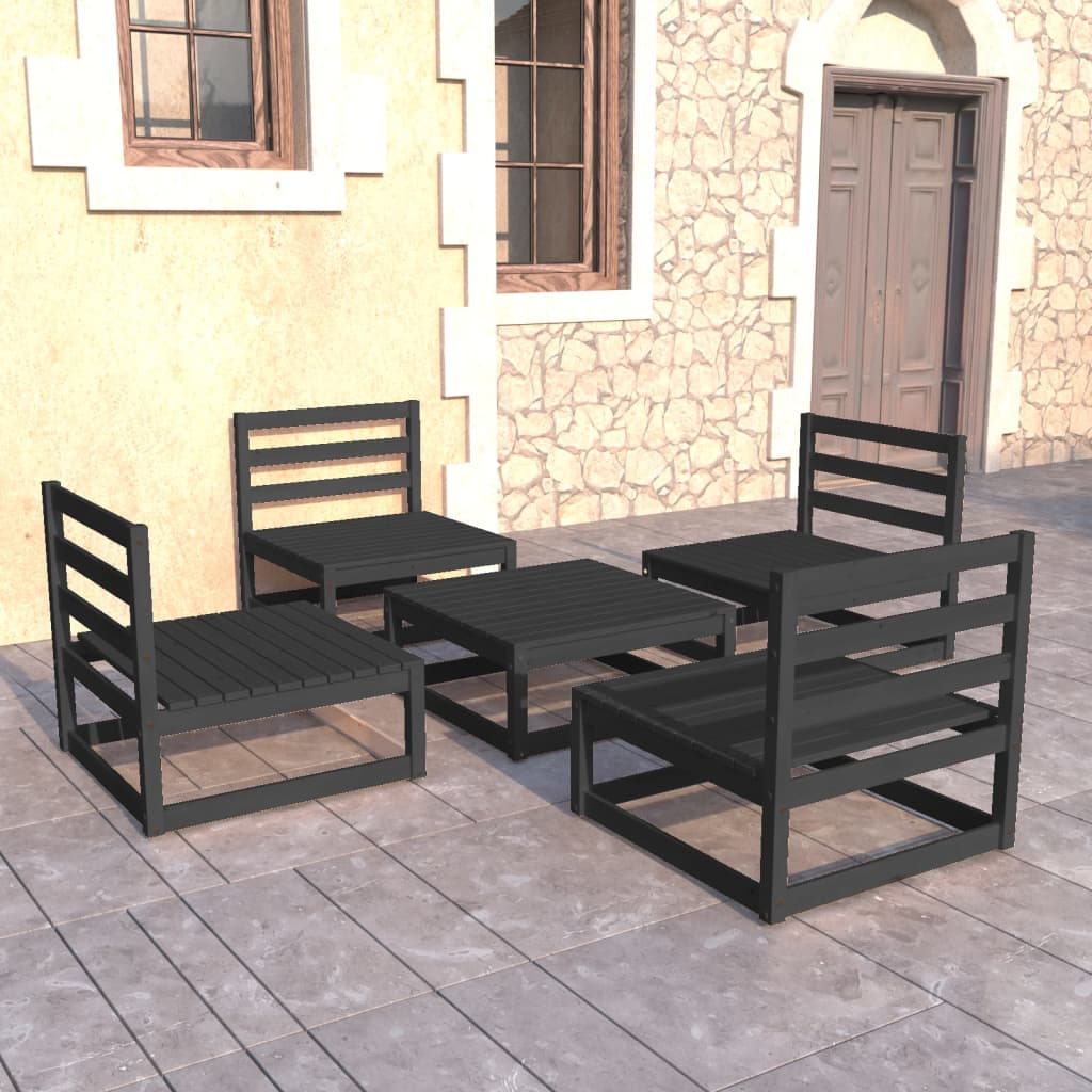 vidaXL 5-tlg. Garten-Lounge-Set Schwarz Massivholz Kiefer