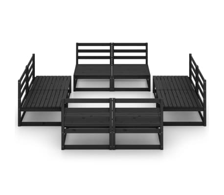 vidaXL Salon de jardin 8 pcs noir bois de pin massif