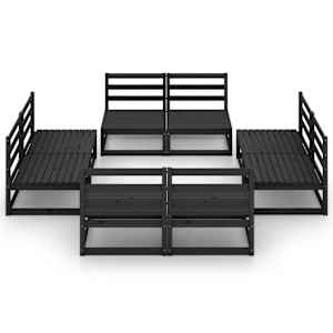 vidaXL Salon de jardin 8 pcs noir bois de pin massif