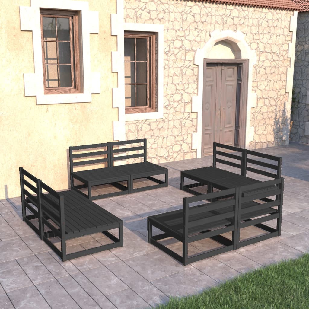 8-tlg. Garten-Lounge-Set Schwarz Massivholz Kiefer