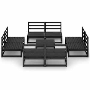 vidaXL 9-delige Loungeset massief grenenhout zwart