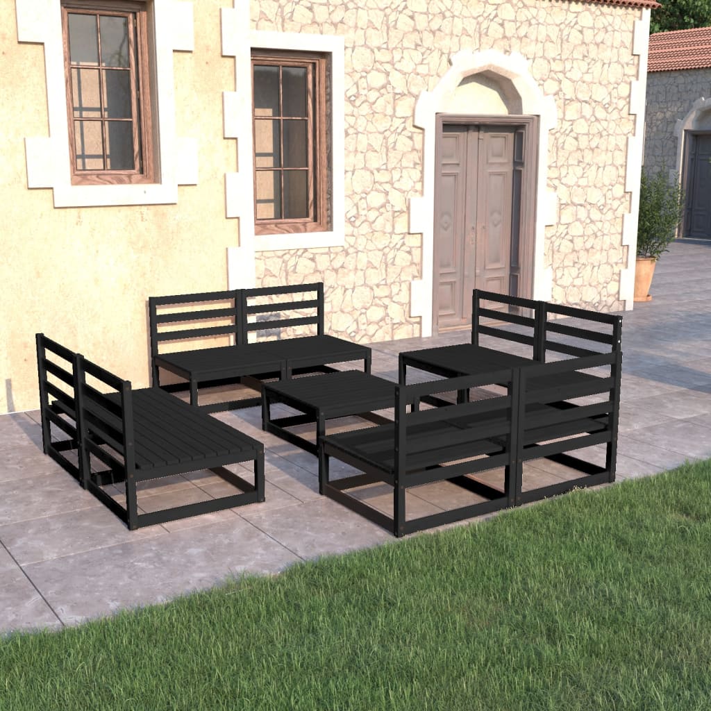 vidaXL Set mobilier de grădină, 9 piese, negru, lemn masiv de pin