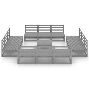 vidaXL Sodo poilsio baldų komplektas, 13 d., pilkas, pu&scaron;ies masyvas