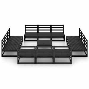 vidaXL Salon de jardin 13 pcs noir bois de pin massif